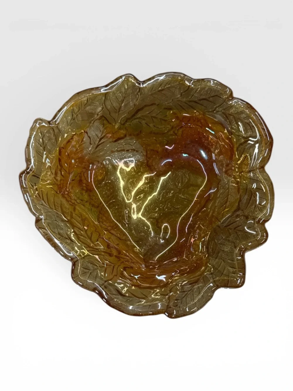 Vintage Indiana Glass Loganberry Harvest Carnival Marigold Iridescent Candy Dish